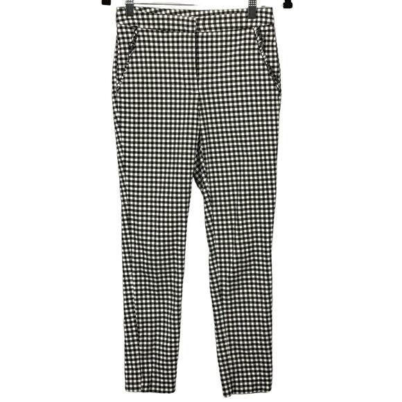 NEW ZARA Black White Gingham Check Plaid Mid Rise Ankle Crop Pant Pockets S - Picture 4 of 9